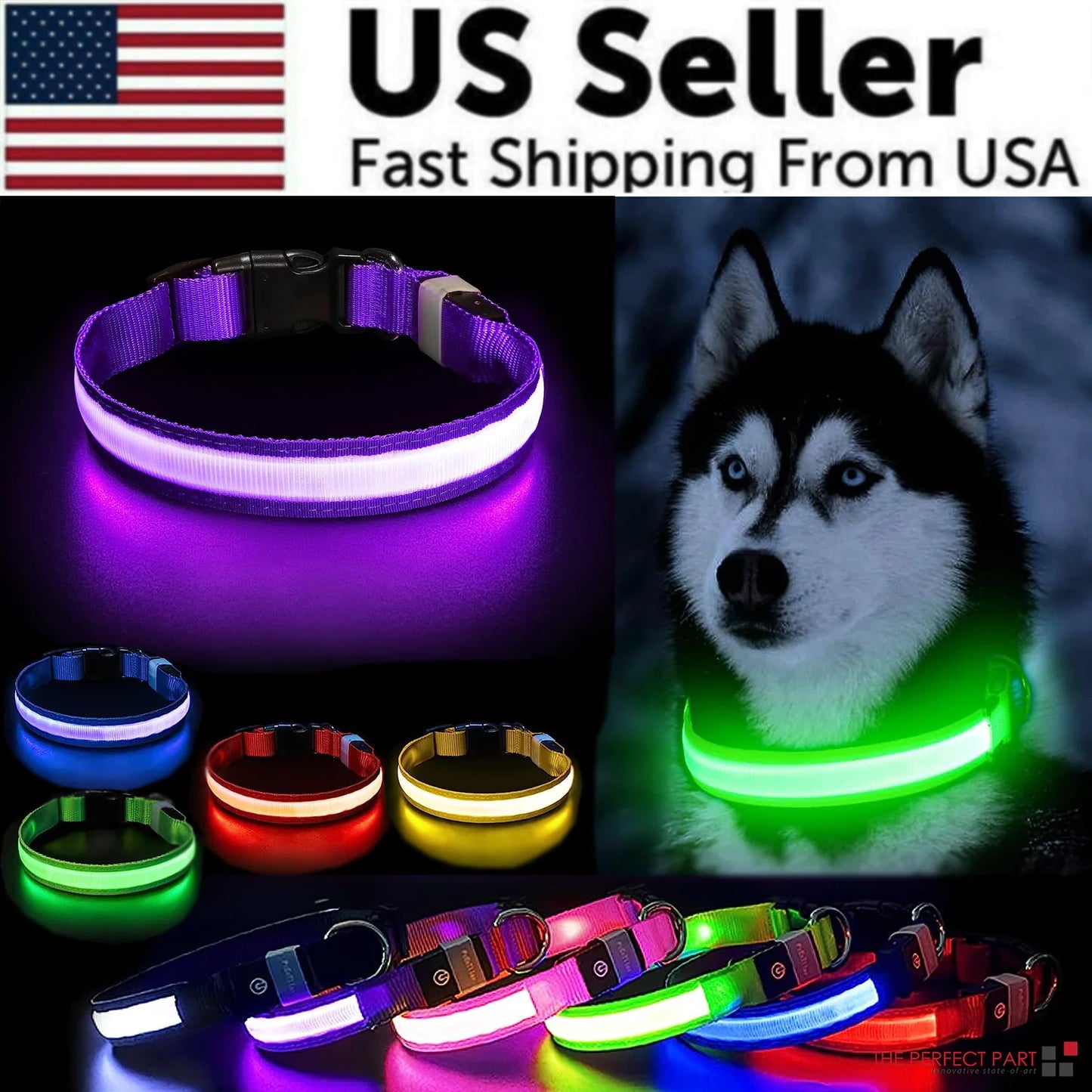 LED Glow Safety Dog Collar - Waterproof & Adjustable